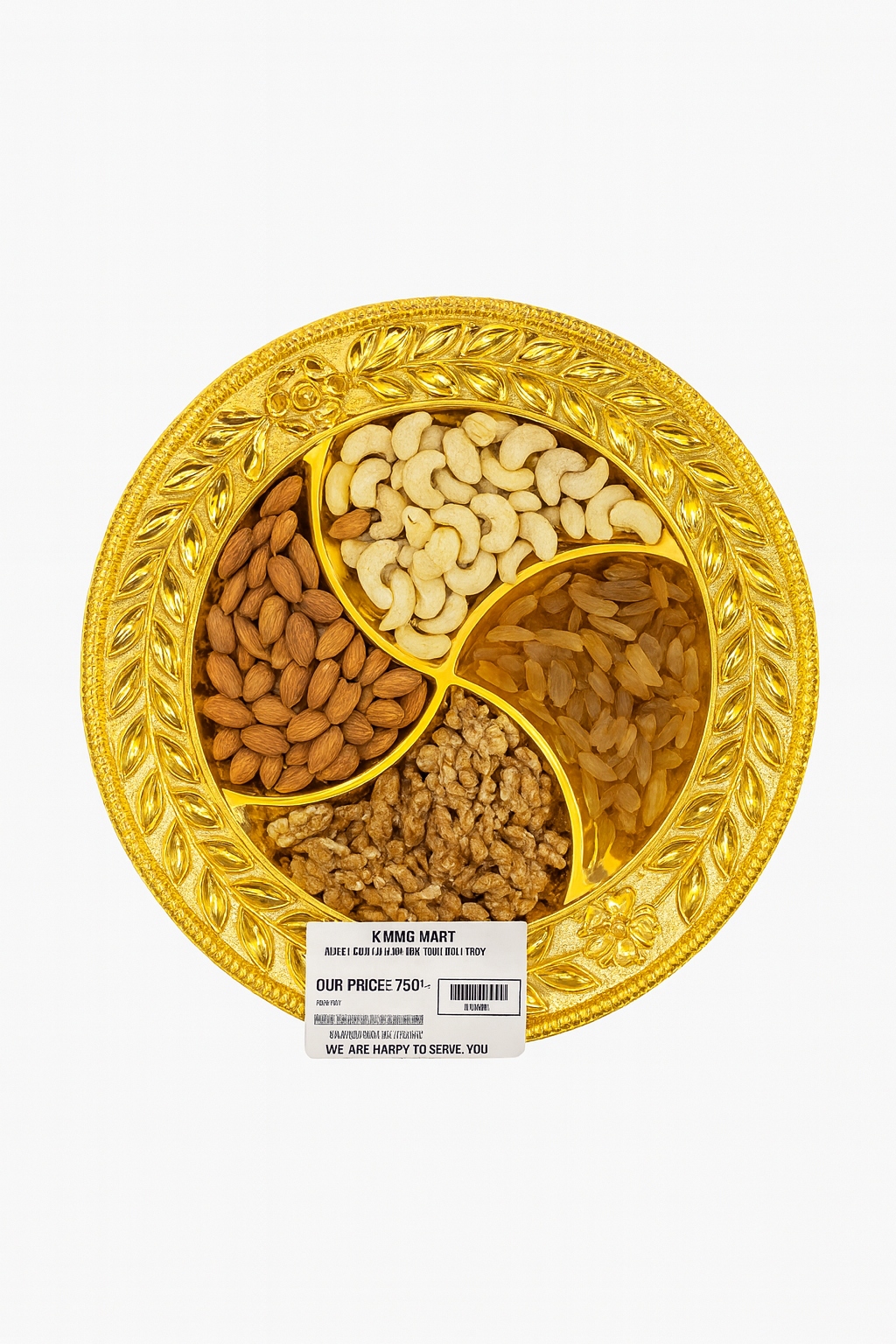 ROUND GOLDEN 4 SECTION DRY FRUIT THALI